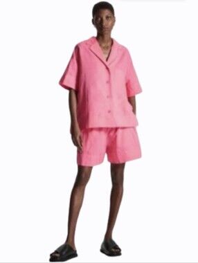 COS Metching Set OVERSIZED Linen Blend Shirt & Matching Shorts Size Small Pink